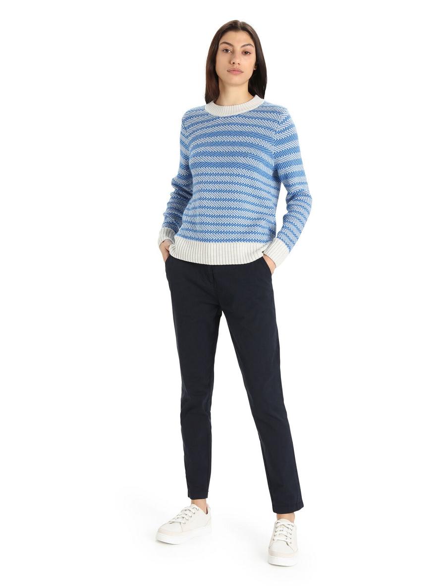 Ecru Heather / Lazurite Icebreaker Merino Waypoint Crewe Women's Sweaters | AU 1623TCEV